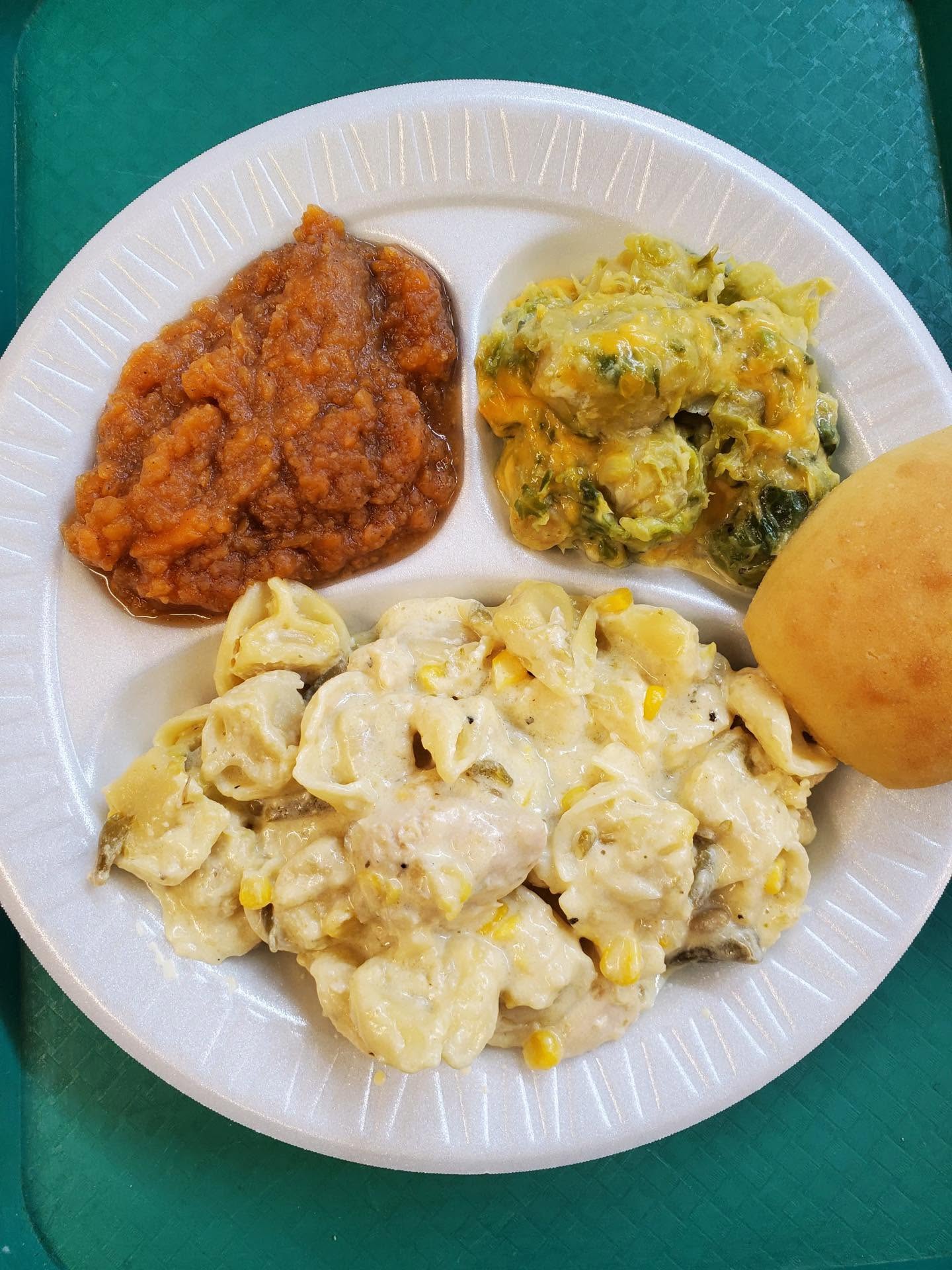 Tortellini Pasta Dish with Two Sides and Bread Roll